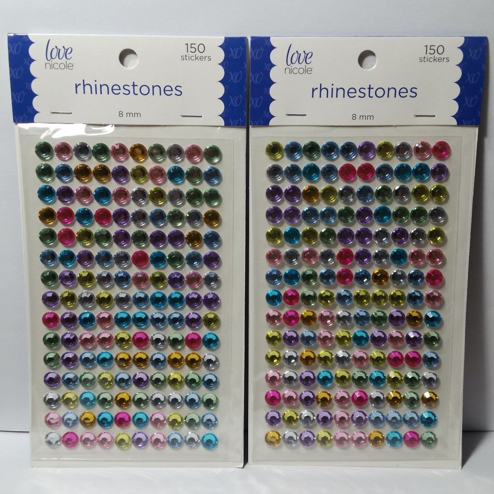 Rhinestone Stickers 8mm 2 Sheets Multi Colored